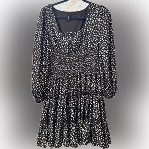 Black and White Tiered Sundress with Bishop Sleeves